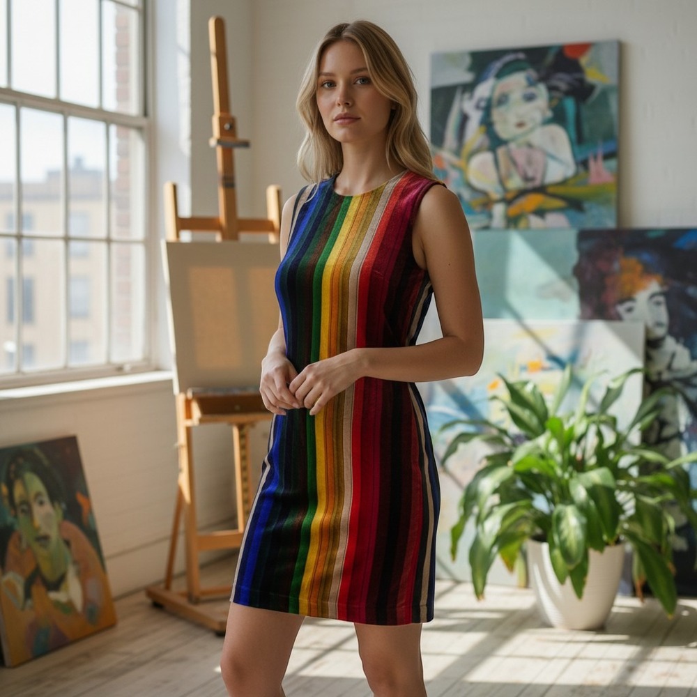 Milly Rainbow Stripe Velvet Silk Blend Shift Dress Multicolor Mini Size 0